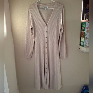 Lucky Brand Long Ribbed Button-Front Knit Cardigan Dress in Light Beige Xl